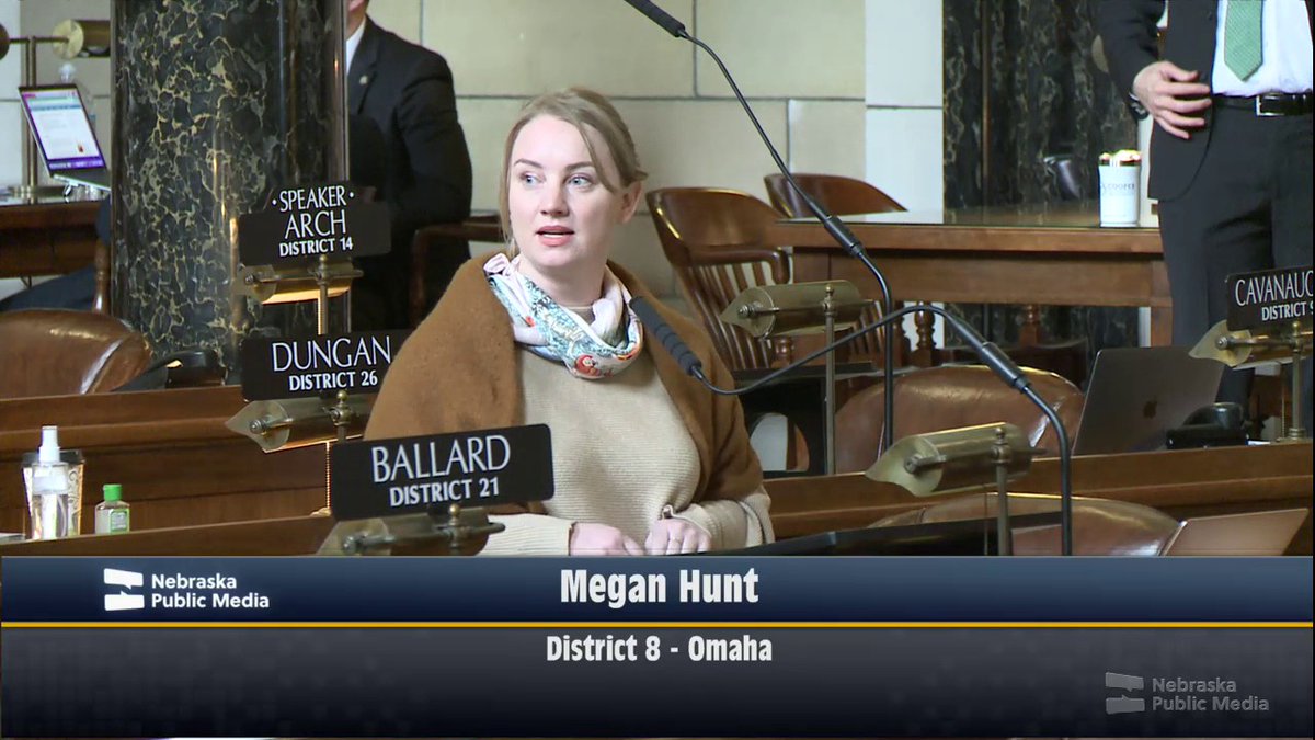 Nebraska State Senator Megan Hunt talks about her trans son during debate on a proposal to prohibit medical or surgical procedures for gender transitioning young people.