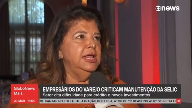 Empresários do varejo criticam manutenção da Selic a 13,75%. 'Não tem cabimento. (...) A maioria dos brasileiros, para poder ter o produto, tem que comprar a prazo. Tem que abaixar', diz Luiza Trajano. ➡ Assista ao #GloboNewsMais: #GloboNews