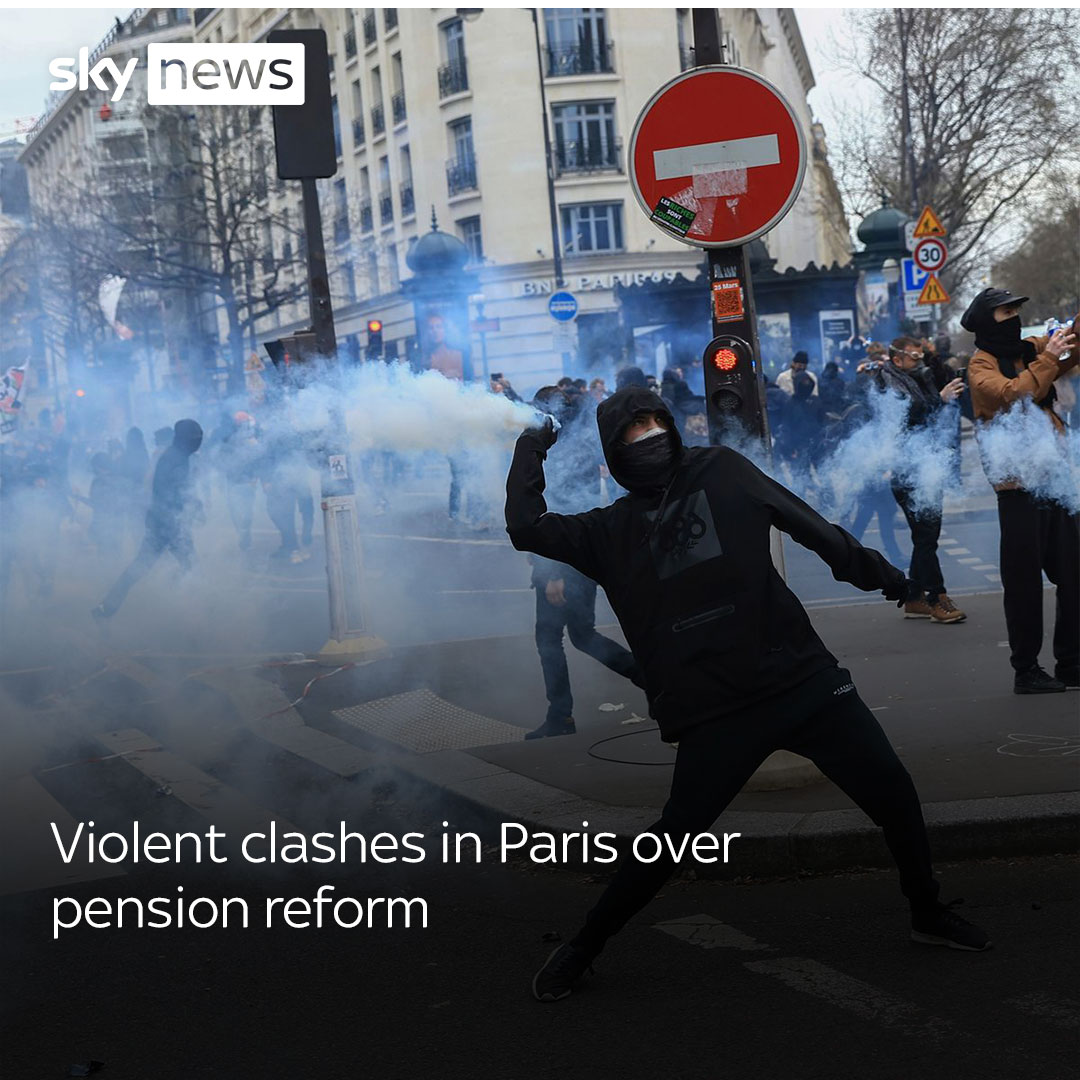 Large crowds have taken to the streets in Paris and other French cities in the first mass demonstrations since President Emmanuel Macron forced through a higher retirement age without a vote. Latest: