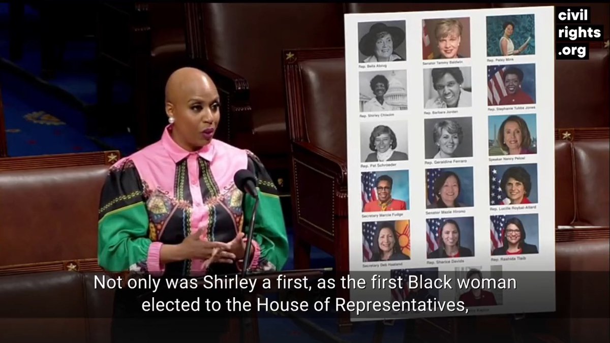 “We honor women like Shirley. We follow in their footsteps. And we continue running, winning, leading, legislating & taking up all the space with our full authentic selves – just as Shirley taught us.” Incredible #WomensHistoryMonth tribute to Shirley Chisholm from Congresswoman Ayanna Pressley: