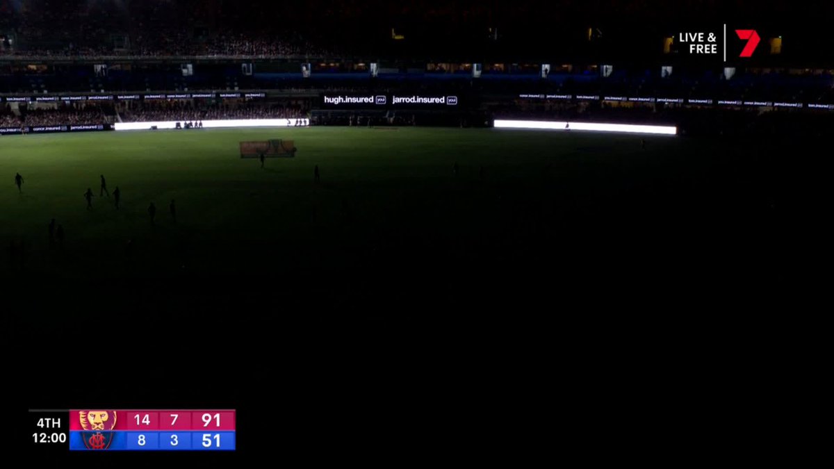 OH NO! 🙈 The lights have gone out at the Gabba! #AFLLionsDees