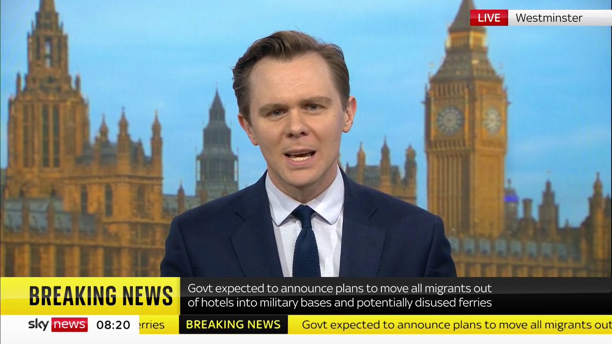 BREAKING: The government is expected announce plans to move all migrants and asylum seekers out of hotels and in to military bases and potentially disused ferries Rob Powell has the latest 📺 Sky 501, Virgin 602, Freeview 233 and YouTube