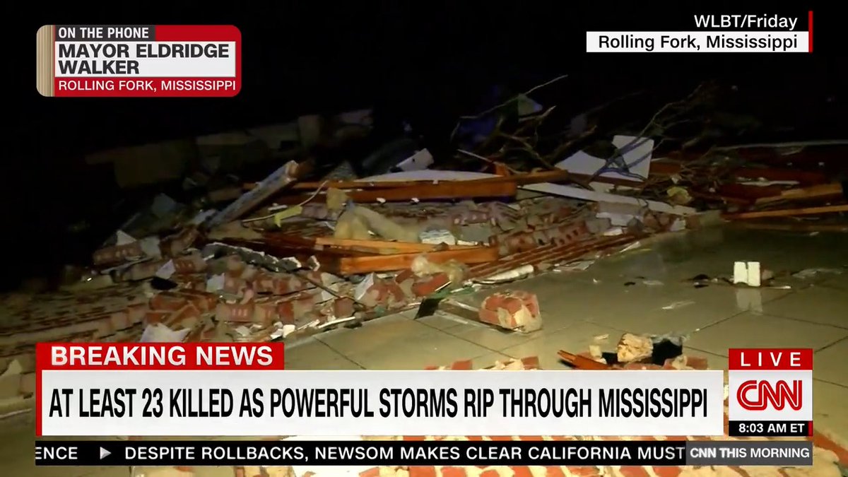 "My city is gone." The mayor of Rolling Fork describes the devastation after tornado-spawning storms rolled through Mississippi overnight. At least 23 people have been killed.
