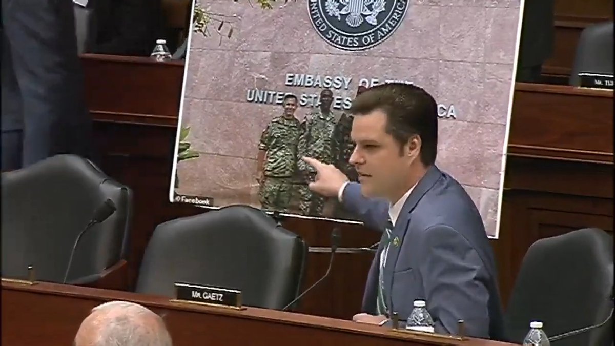 The US military trains militias in Africa to overthrow Governments that don’t want to kneel to US Empire and hand over their natural resources. Watch Matt Gaetz destroy the US General in charge of illegally spreading “democracy” in Africa. Great job Matt.