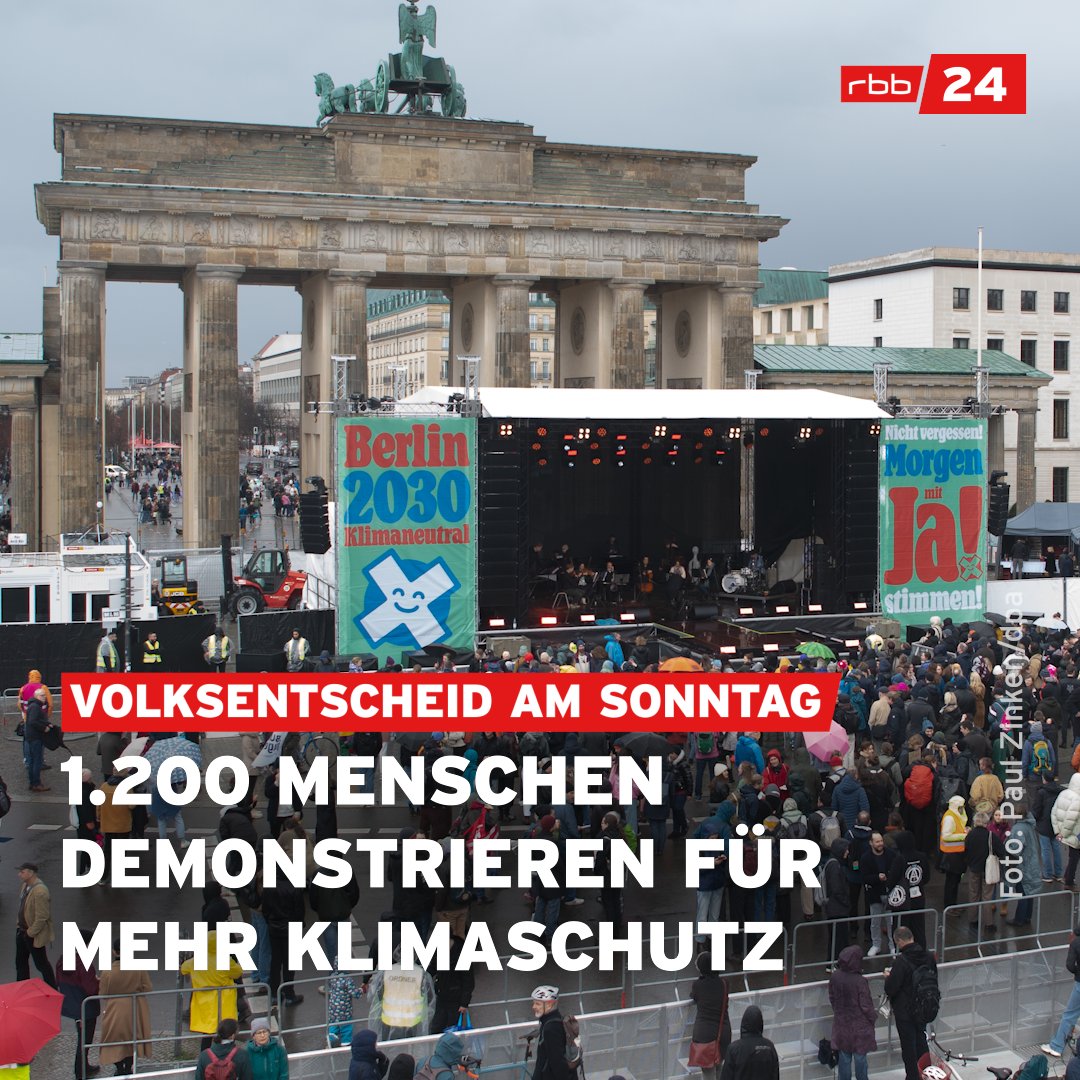 Rund 2,4 Millionen Wahlberechtigte können Sonntag über den #Volksentscheid #Berlin2030 Klimaneutral" abstimmen. Mit einer #Demo und einem #Konzert am Brandenburger Tor unterstützten Aktivist:innen und Künstler:innen die Ziele der Initiative. 1.200 Menschen kamen zum #Protest.