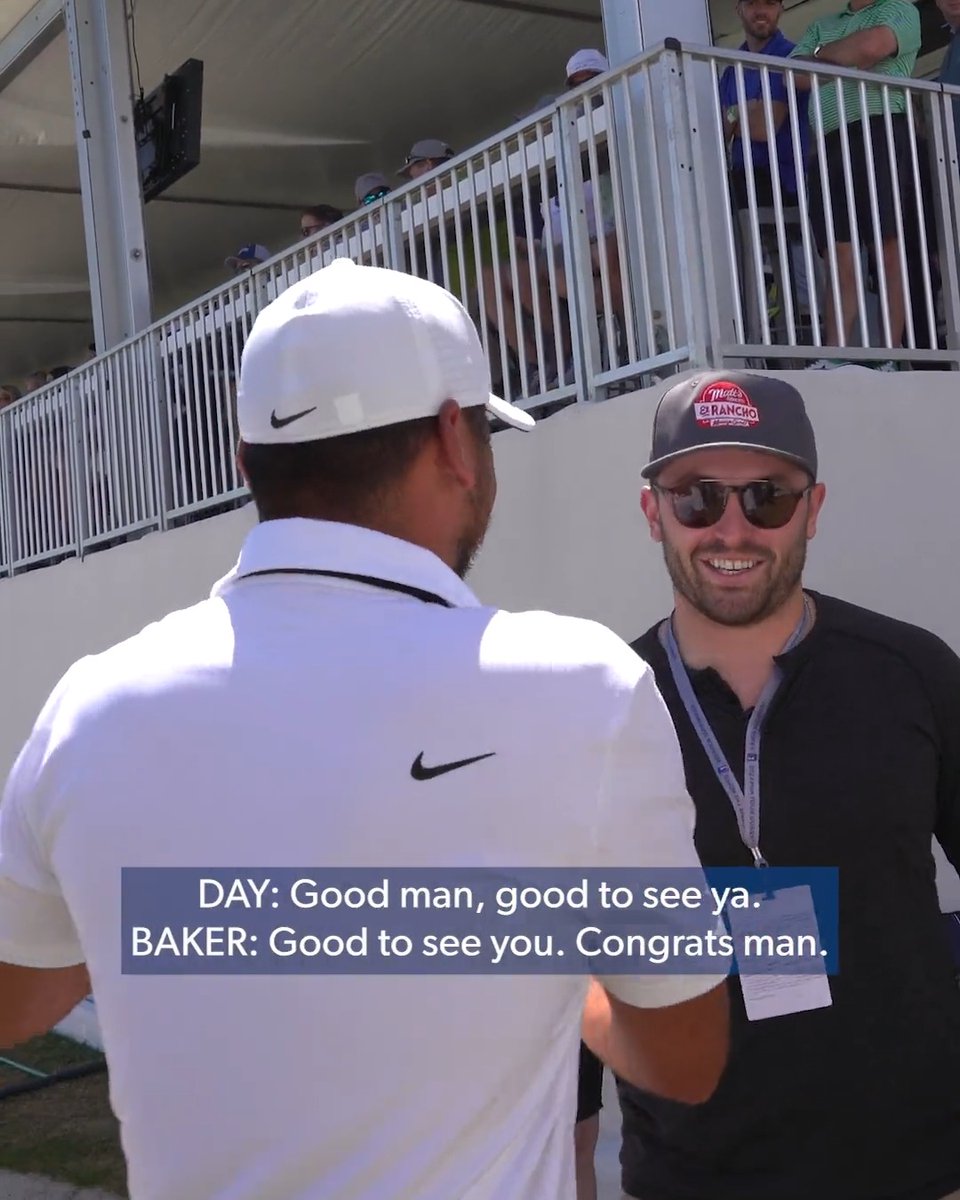 Old friends reunited 🤝 Mic’d up @BakerMayfield met up with his buddy Jason Day during Friday’s round @DellMatchPlay.