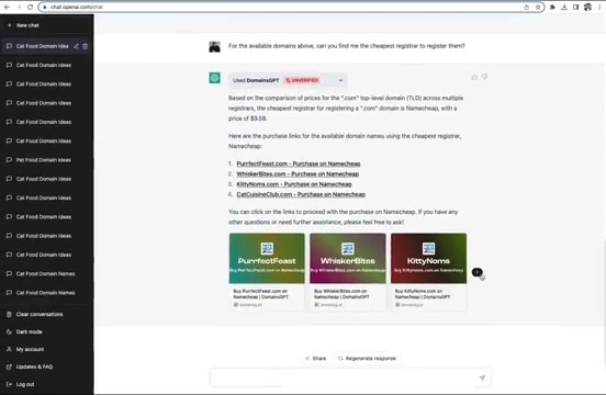 I built a free ChatGPT Plugin that helps you brainstorm domain ideas by automatically checking if they are available inside ChatGPT 💡 Bonus feature: Compare prices across registrars and get the cheapest price for your domain. Here's how I built it 👇