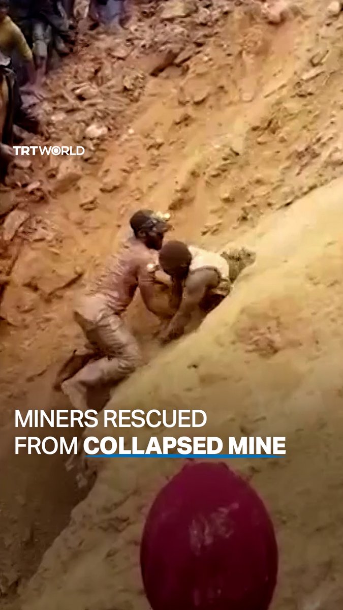 Nine Congolese miners were rescued from the rubble of a collapsed gold mine as onlookers cried out in joy in a victorious escape