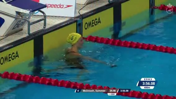 WORLD RECORD 🇨🇦 Canada's Summer McIntosh sets a new 400m freestyle world record of 3:56.08 🤯