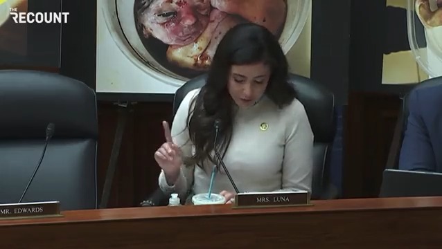 Rep. Anna Paulina Luna (R-FL) brings images that she says are fetuses from late-term abortions and gets choked up talking about them at a House Oversight hearing.
