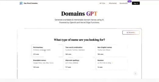 Introducing DomainsGPT → Generate brandable &amp; memorable domain names using AI. Powered by OpenAI and @Vercel Edge Functions ▲