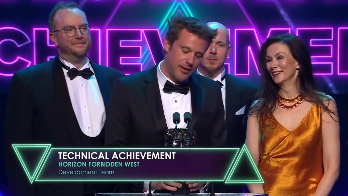 "I don't think we saw that one coming!" ❤️ Congrats to Horizon Forbidden West on winning the Technical Achievement BAFTA #BAFTAGamesAwards