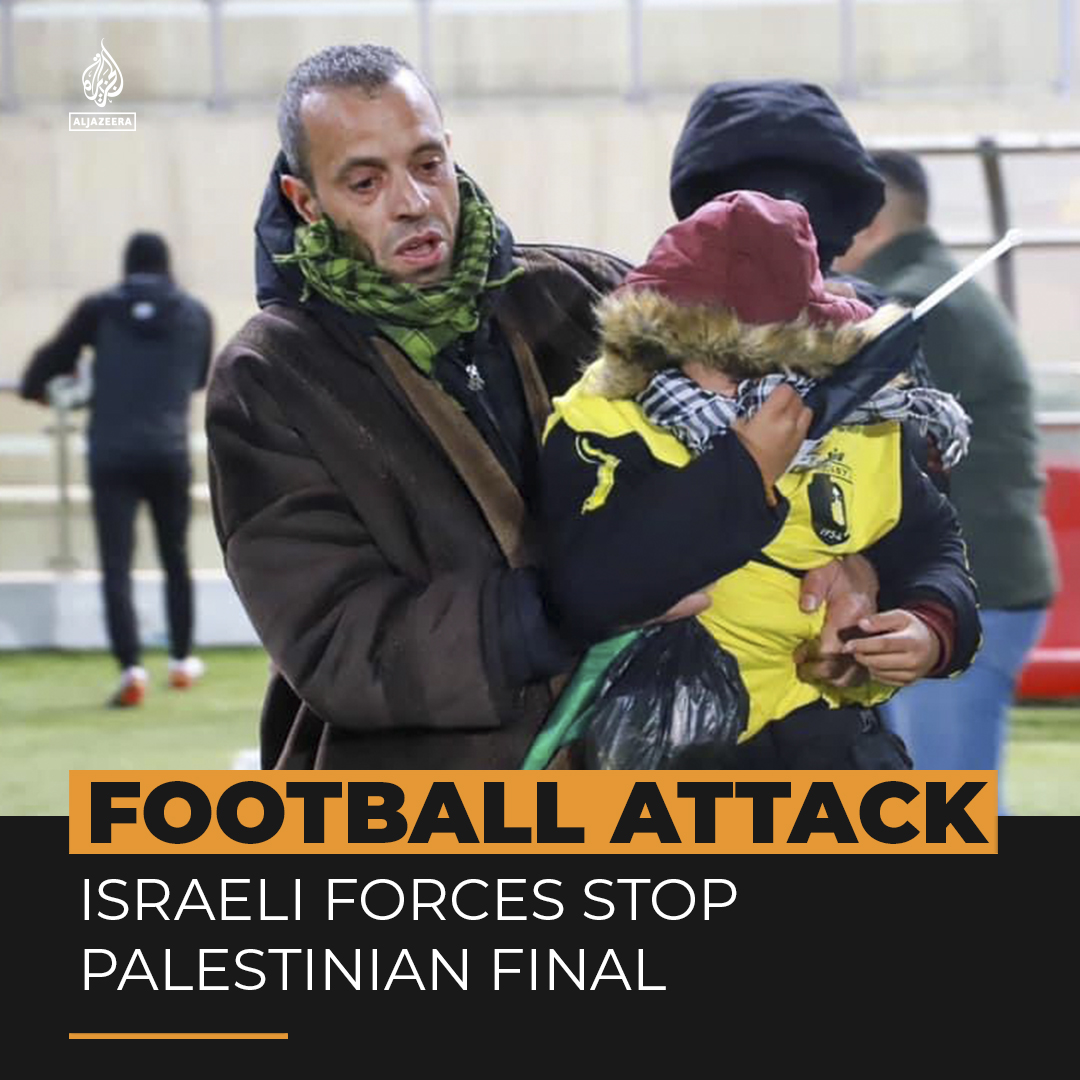 A Palestinian football final had to be paused after Israeli forces reportedly stormed the stadium and fired tear gas onto the pitch ⤵️