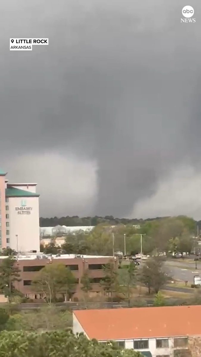 Videos show a powerful tornado moving through Little Rock, Arkansas. A significant tornado outbreak is underway in the South and Midwest, as millions are under a severe weather threat. There are a "significant" number of injuries, authorities say.