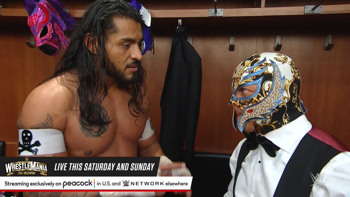LWO: Latino World Order 🇲🇽 Legado Del Fantasma has ♛Rey Mysterio❔'s back and he has theirs. 🤝 ZV @EscobarWWE 𝕮𝖗𝖚𝖟 𝖉𝖊𝖑 𝕿𝖔𝖗𝖔 •The Prestige• Joaquin Wilde #WrestleMania #SmackDown