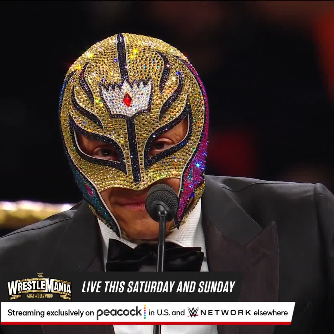 An incredibly emotional moment as ♛Rey Mysterio❔ recounts the sacrifices his wife made to support him and his dream. 😭 Thank you, Angie. ♥️ #WWEHOF