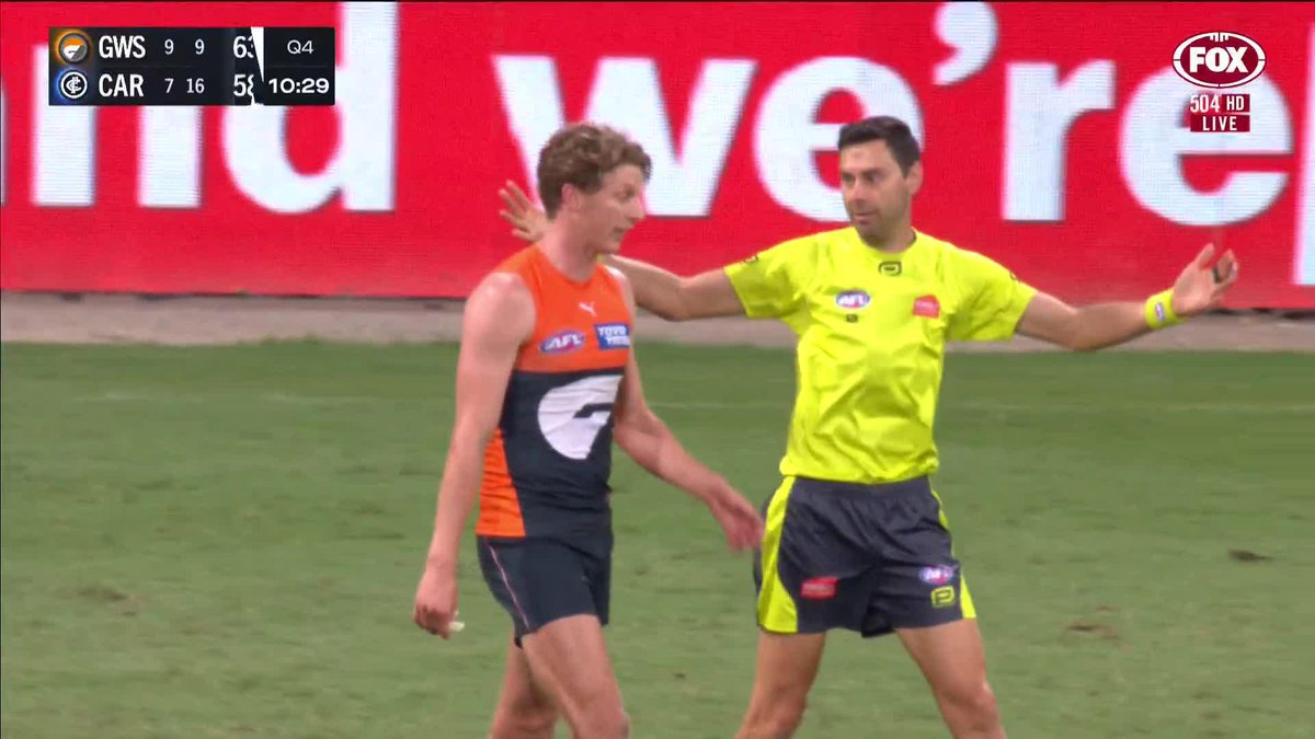 "Plenty of drama now at Giants Stadium" A free kick for dissent puts Carlton in front. 📺 Watch #AFLGiantsBlues LIVE on ch. 504 or stream on Kayo: ✍️ BLOG 🔢 MATCH CENTRE