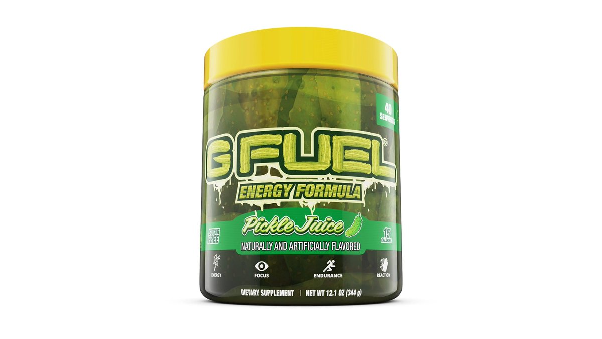 🥒 This is a BIG DILL. RELISH in this moment. Get your #GFUEL "𝐏𝐈𝐂𝐊𝐋𝐄 𝐉𝐔𝐈𝐂𝐄" today while supplies last. 💚 𝐑𝐓 + 𝐓𝐀𝐆 𝐀 𝐅𝐑𝐈𝐄𝐍𝐃 to win a COLLECTOR'S BOX. 2 winners picked on Monday. 🛒 𝗚𝗘𝗧 𝗬𝗢𝗨𝗥𝗦: