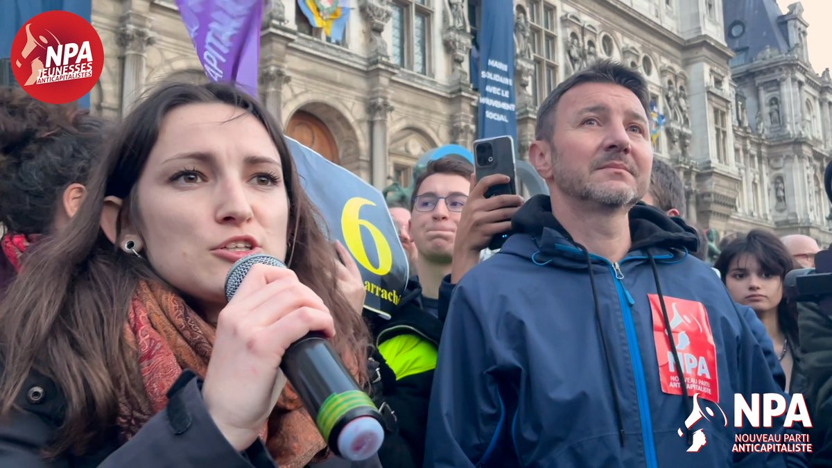 "Quand vous toucherez à un seul cheveu d'un militant, d'une militante, vous nous trouverez toutes et tous sur votre route." Olivier Besancenot pour le @NPA_officiel avec Justine des NPA - Jeunesses Anticapitalistes au rassemblement parisien contre les #violencespoliceres #darmanindemission