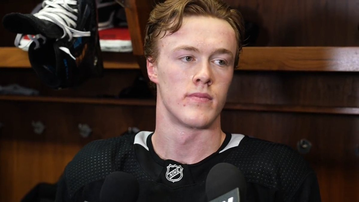 "It's kind of crazy. It's a cool story, two years ago we were all in the same line-up there in North Dakota." Jacob Bernard-Docker on playing alongside Tyler Kleven, Jake Sanderson and Shane Pinto for the first time since college