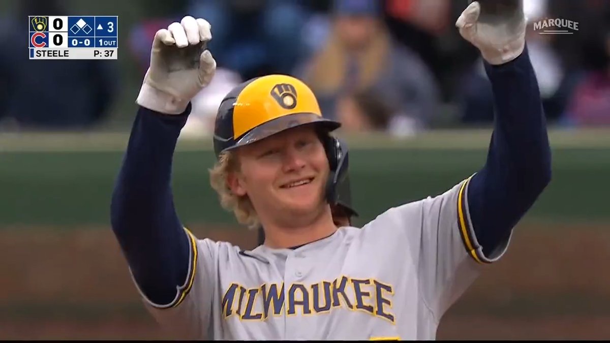 First pitch, first hit! Milwaukee Brewers No. 3 prospect Joey Wiemer gets his first big league knock!