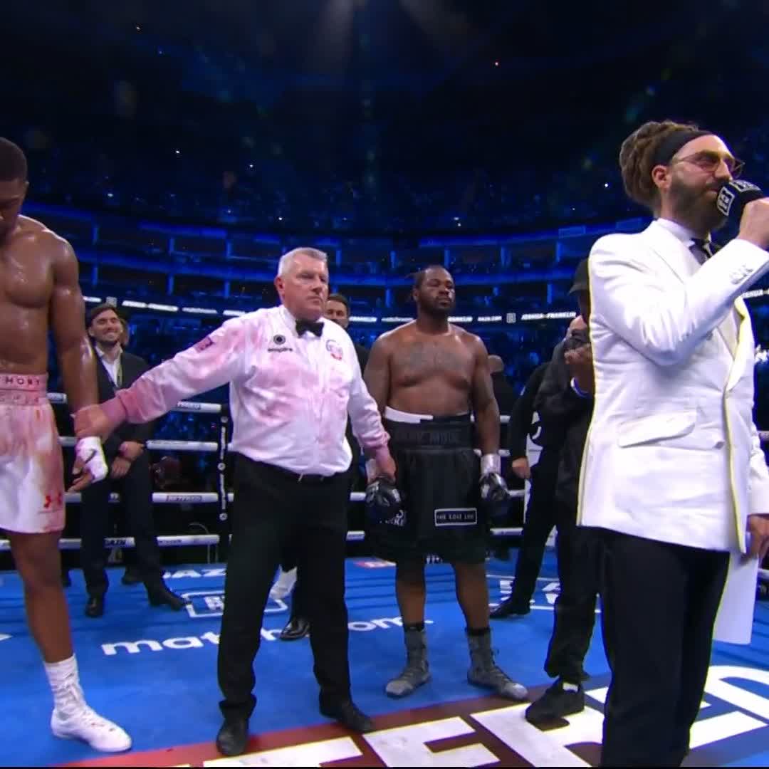 AJ makes a winning return to the ring! 👑 Anthony Joshua claims a unanimous decision win over Jermaine Franklin in London 🥊 118-111, 117-111 &amp; 117-111 on the cards 🗳️ #JoshuaFranklin | DAZN Boxing