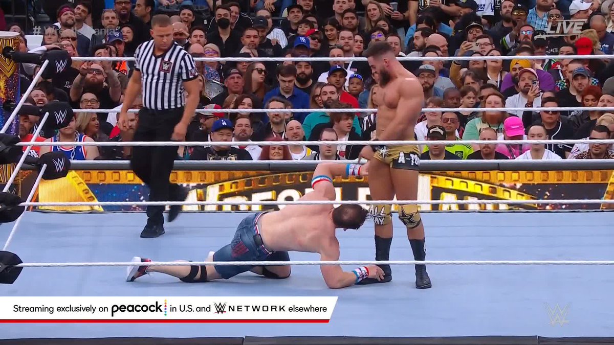 #USChampion Austin Theory fights DIRTY against John Cena at #WrestleMania!