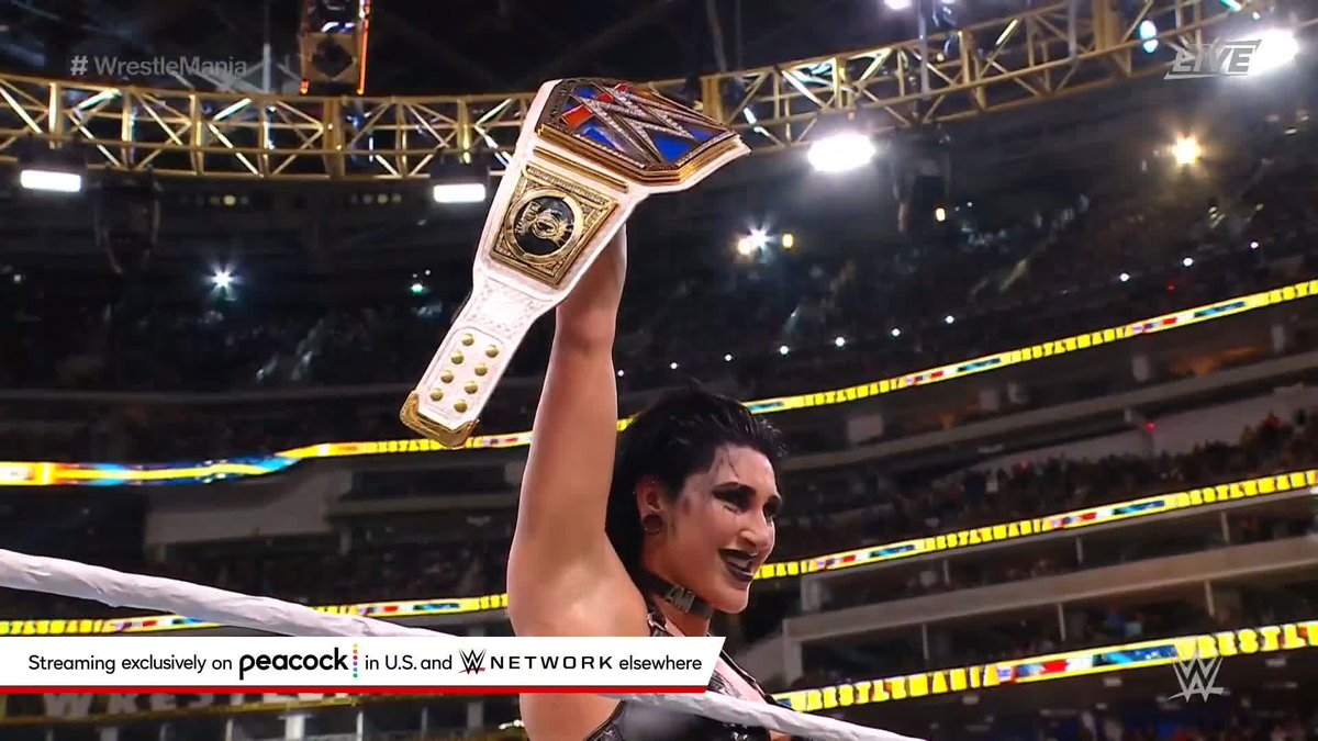 We have a NEW #SmackDown Women's Champion at #WrestleMania! Congratulations to RheaRipley_WWE!