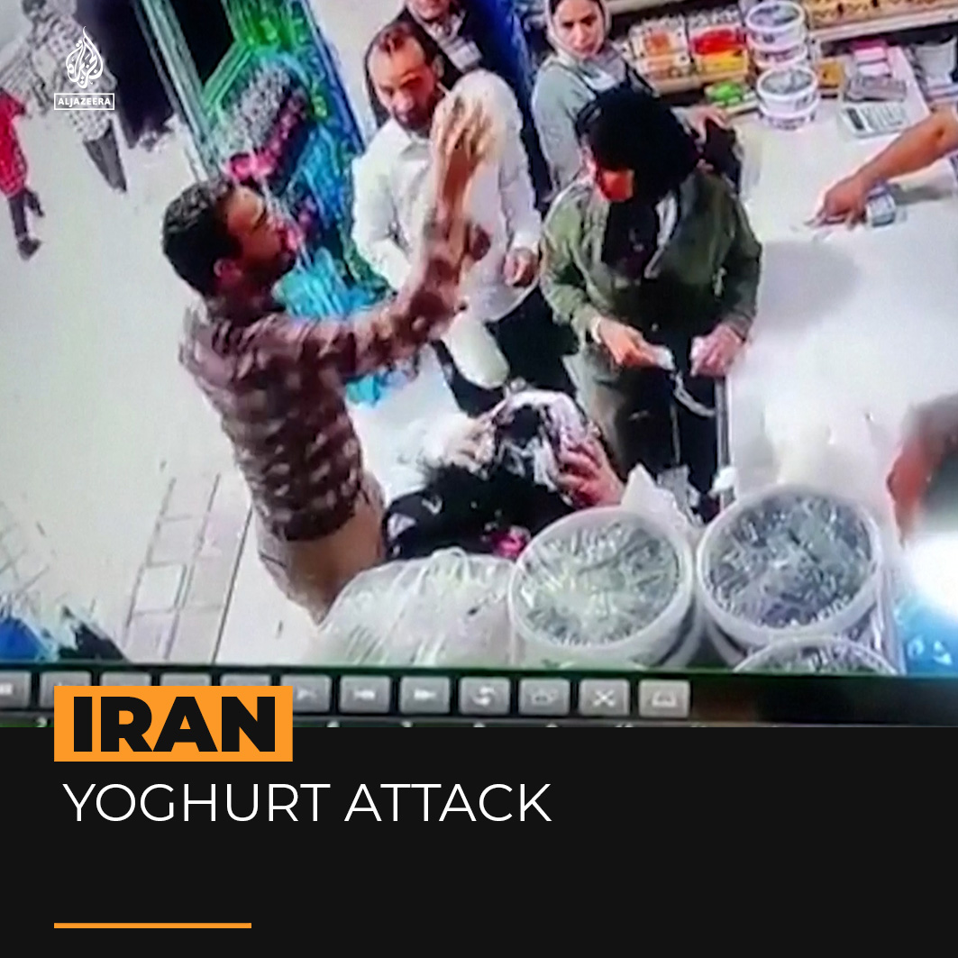 Watch the moment a man in Iran throws yoghurt at two women for not fully covering their hair. President Ebrahim Raisi has commented on the case to say hijab is the law ⤵️ 🔗: