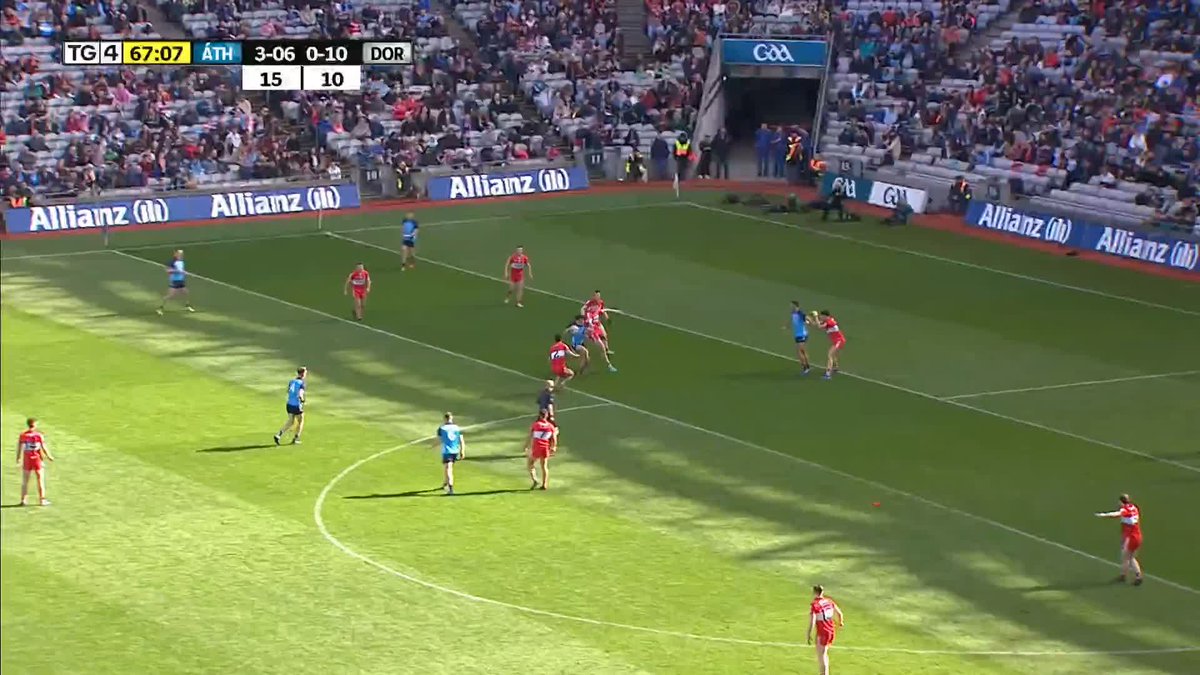 Dublin still have something. 4 goals against an excellent defence. Deserving winners. Larry McCarthy on trophy presentation thanking referee, then crowds goes “booooooo” McCarthy “Now-now gentlemen” Referee. Toughest of gigs