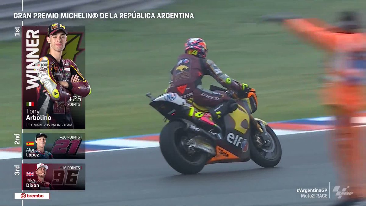 Scratching and clawing from 8th to 1st 🐯 Tony Arbolino shines once again in wet conditions! ✨ #ArgentinaGP 🇦🇷