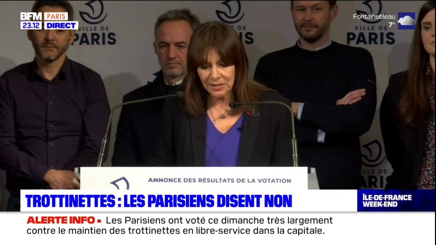 💬 "Le 1er septembre prochain, il n'y aura plus de trottinettes en libre-service à Paris" Anne Hidalgo s'exprime après le vote des Parisiens contre le maintien des trottinettes en libre-service dans la capitale