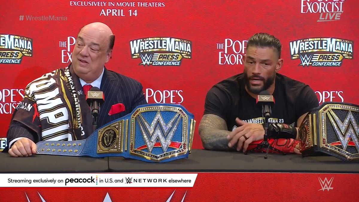 Undisputed WWE Universal Champion Roman Reigns & Paul Heyman list the level of opponents that the #TribalChief has successfully retained against in this championship run alone! #WrestleMania