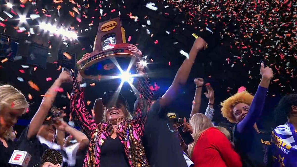 .LSU Women's Basketball did that 👑 - 3rd SEC school to win women's hoops title - Title-game record 102 pts - First non-1 seed to win title since 2011 Texas A&amp;M - First outside top-2 seeds to win title since 1997 Tennessee - First national champ ever to start the season outside the AP top 15