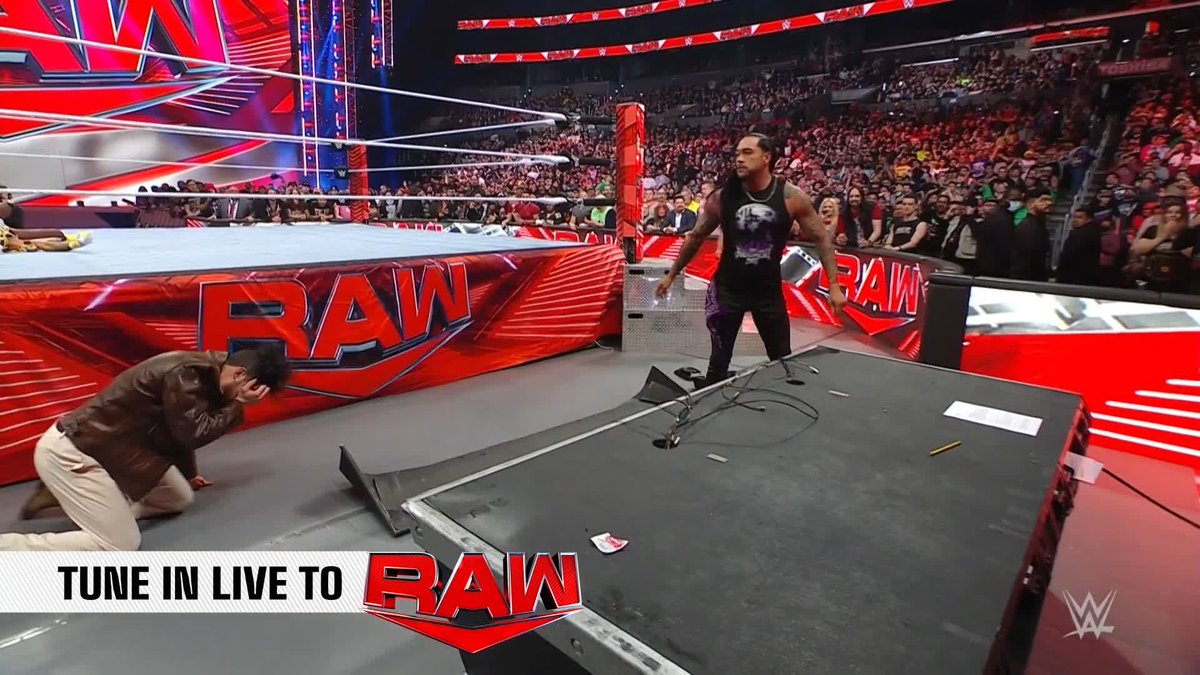 WHAT DID WE JUST WITNESS?! Benito Antonio just got chokeslammed through the #WWERaw announce table on #RawAfterMania! 😲😲😲