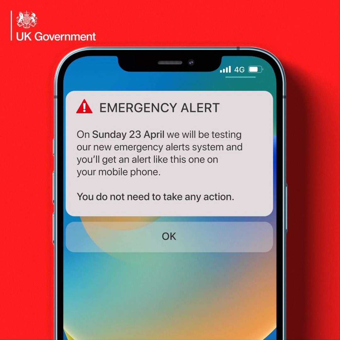 The new Emergency Alerts system will be tested on April 23. The system will warn people when their lives are in danger. An Emergency Alert is a loud, siren-like sound with a message on your mobile phone screen. To find out more, visit