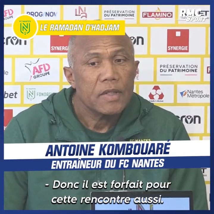 🟡💬 Kombouaré : "Il n'y a pas de polémique. Ce n'est pas une sanction. Je suis entraîneur, il y a des règles de vie. Ceux qui ne respectent pas ça ne sont pas sélectionnables. Il n'y a aucun souci avec Hadjam. Une fois qu'il aura fini son ramadan, il sera réintégré au groupe."