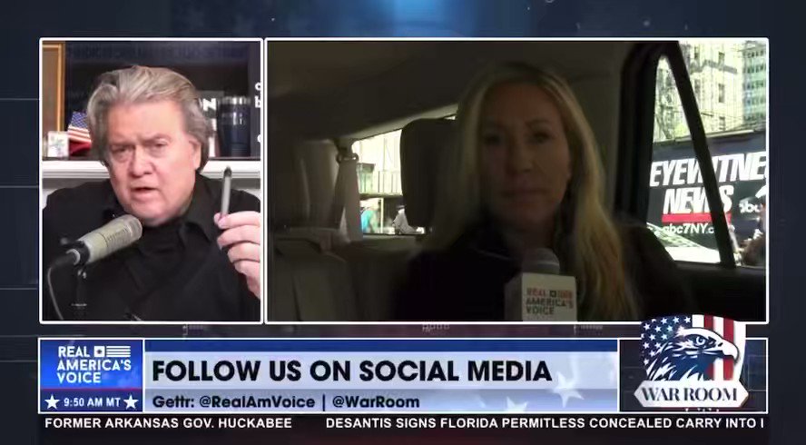 Marge cries to Bannon that Eric Adams sent Antifa after her: “He threatened me. The Mayor of NYC is a thug .. calling Antifa to bring their whistles, pots and pans, to drown me out. Mayor Adams owes me an apology.”
