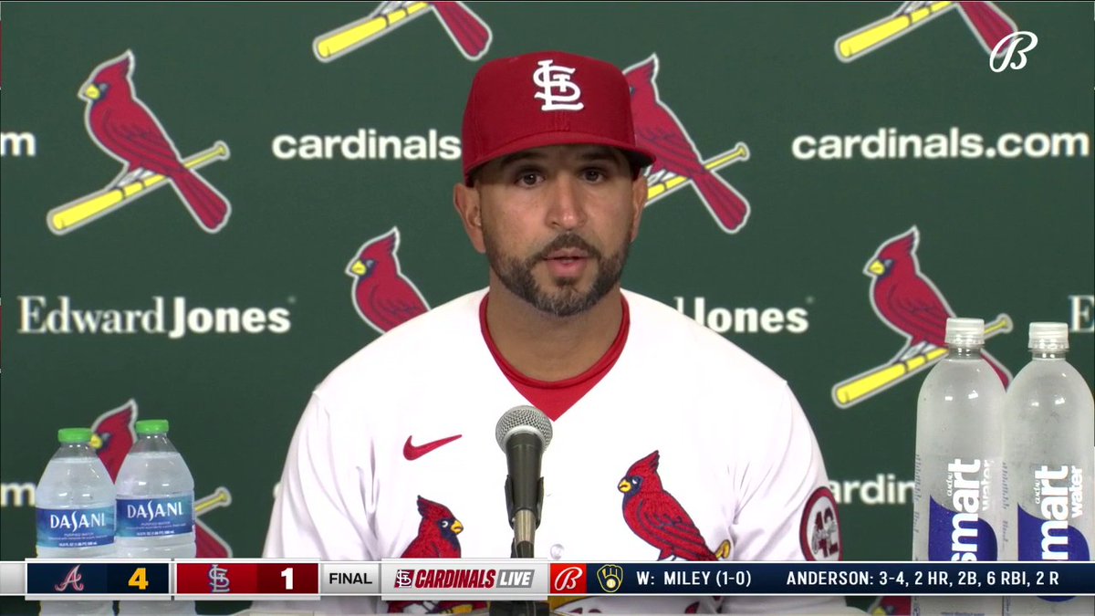 Oli Marmol after Tyler O'Neill ended up in an inning-ending out at home plate: "That's not our style of play as far as the effort, rounding the bag there. It's unacceptable. ... It's been addressed already." #STLCards