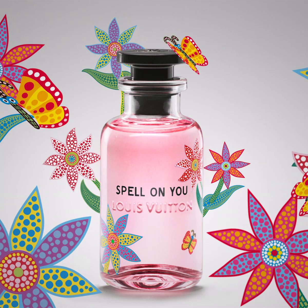 #LVParfums by #YayoiKusama. Evoking joy and whimsy, the #LVxYayoiKusama collection features the Figurative Flowers motif on the Spell On You signature perfume bottle. Discover the #LouisVuitton fragrances at #LVParfums