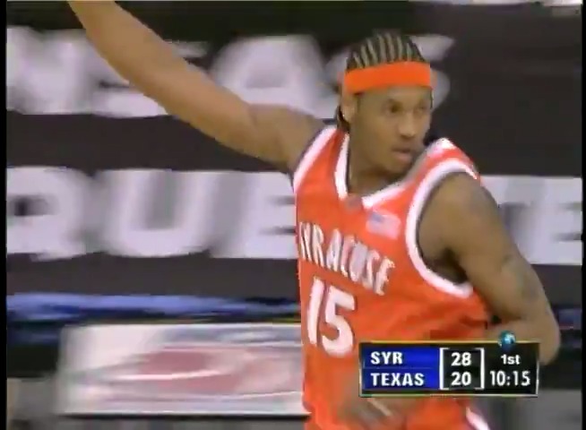 20 years ago today: Carmelo Anthony had 33 pts &amp; 14 rebs while Gerry McNamara had 19 pts and Hakim Warrick 18 pts to lead 'Cuse to a 95-84 win over Texas in the national semifinals, setting up a matchup with Kansas in the title game.