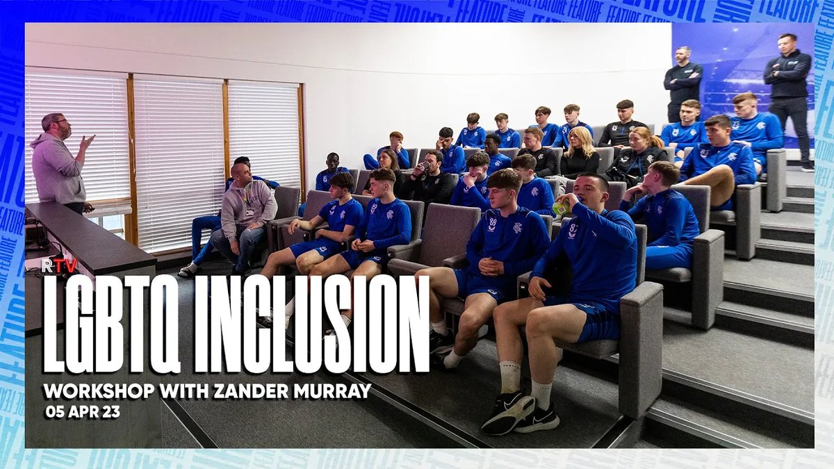 Zander Murray and charity TIE (TIE), recently spoke with the Rangers Academy on LGBTQ + inclusion in football. 💙 #EveryoneAnyone