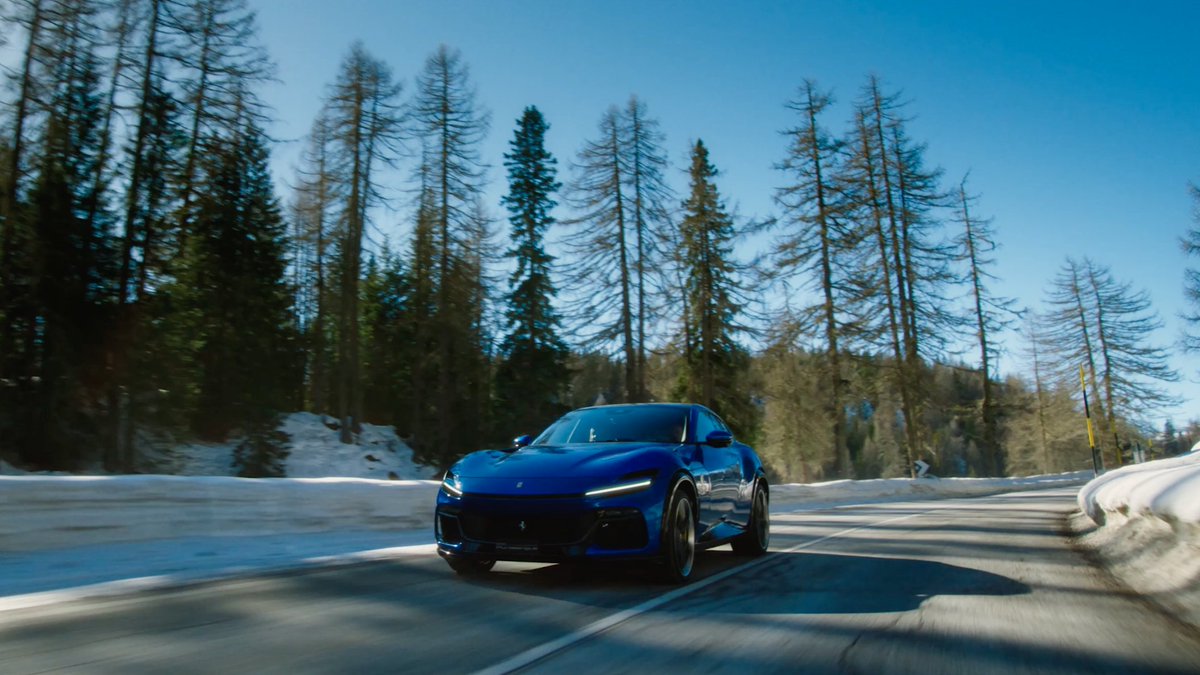 Looking for an unforgettable way to end the ski season? The #FerrariPurosangue is the perfect choice to make your mark on the ultimate winter driving experience. #DrivingFerrari #Ferrari