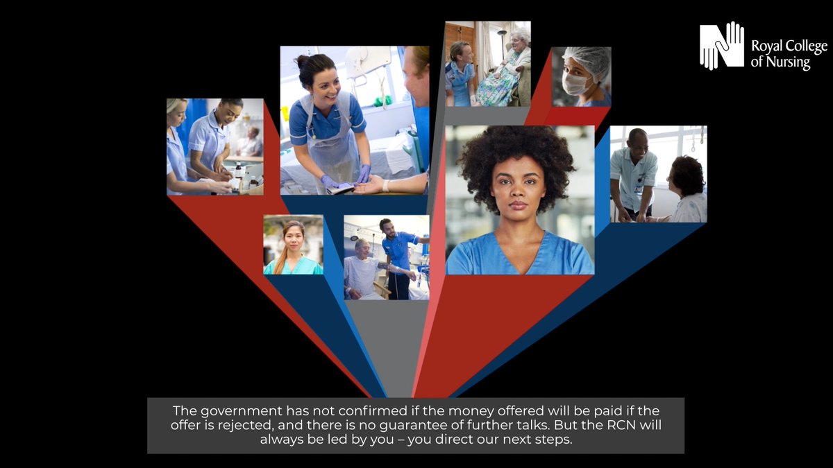 You have until 9am on 14 April to accept or reject: - £1,655 - £3789 cash payment for 22/23 - 5% pay uplift for 23/24 - national policy framework for safe staffing - specific work to improve career progression and pay for nursing Vote today: