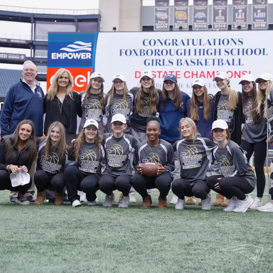 Keeping the dynasty going in Foxboro. Foxborough Warriors AD girls basketball celebrates their state championship win with a surprise visit from Robert Kraft at Gillette Stadium.