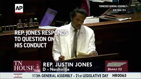 Rep. Justin Jones, one of three Democrats up for expulsion for participating in a gun control protest in the Tennessee legislature, was questioned by Rep. Johnny Garrett whether his actions were disruptive. This was Jones' response.