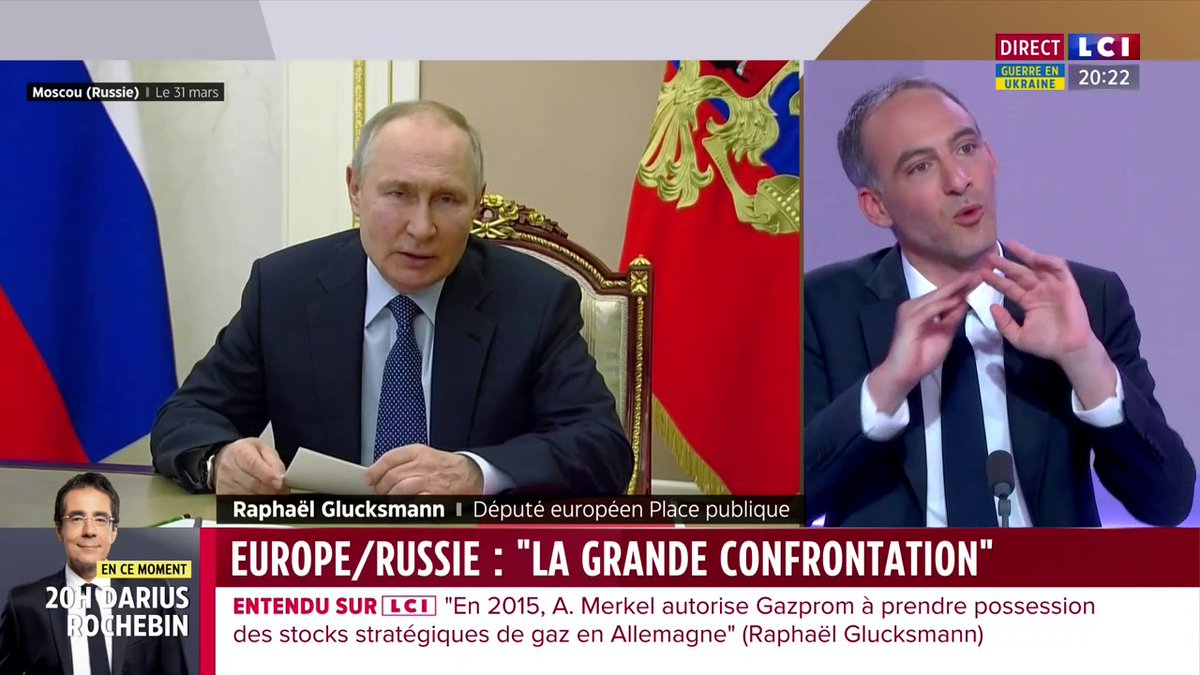 🗣 Raphael Glucksmann : "#Poutine est en guerre depuis le 1er jour de son mandat [...] [Les Russes] ont besoin d'exporter le chaos en permanence." 📺 Darius Rochebin