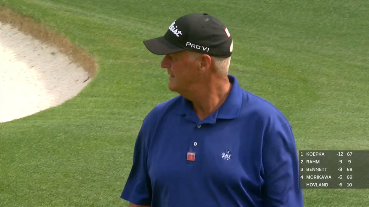 For the final time in competition, Sandy Lyle, the 1988 Masters champion, finishes his round on No. 18. #themasters