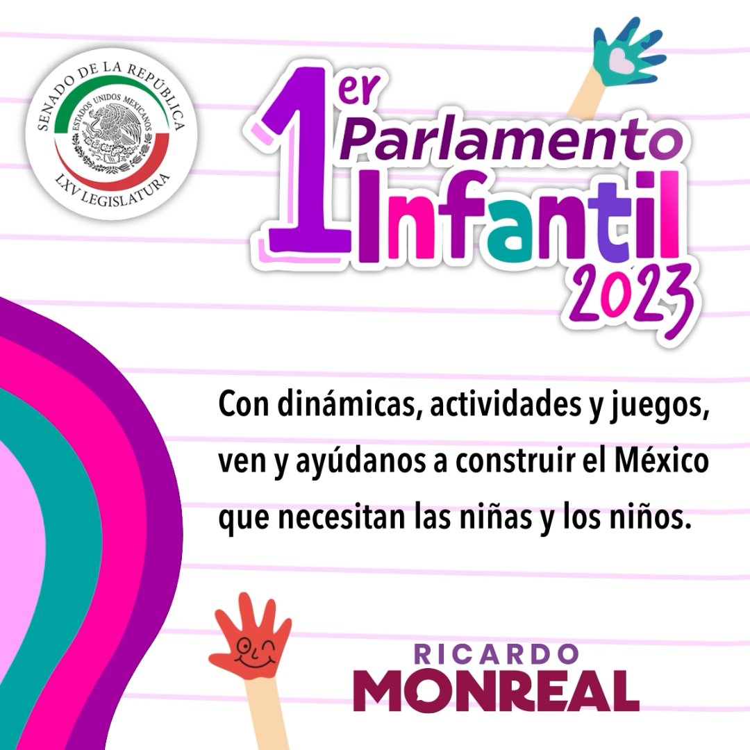 Primer Parlamento Infantil 2023 Ven y ayúdanos a construir el México que necesitan las niñas y los niños. Consulta la convocatoria en el siguiente video. Tienes hasta el 20 de abril para tu registro.