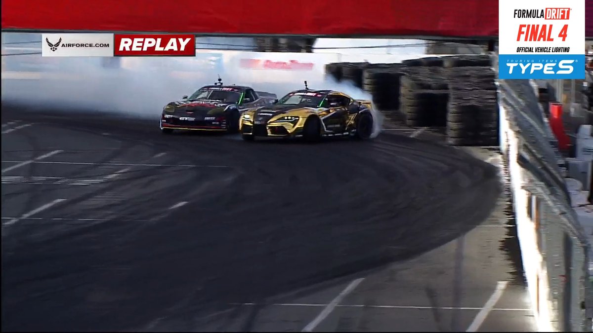 Déjà vu? Collision between Matt Field & Fredric Aasbø in the Final 4 at #FDLB. Presented by TYPE S #FormulaD #FormulaDRIFT #FDLB